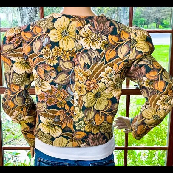 ▪️VTG▪️HANDMADE▪️1980's Floral Embroidered Tapestry Bolero Jacket - Picture 2 of 5